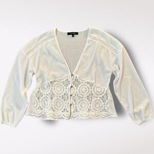 Ava Rose‎ Boho Crochet Crop Top Blouse Size L Boho Hippie Festival Cottagecore